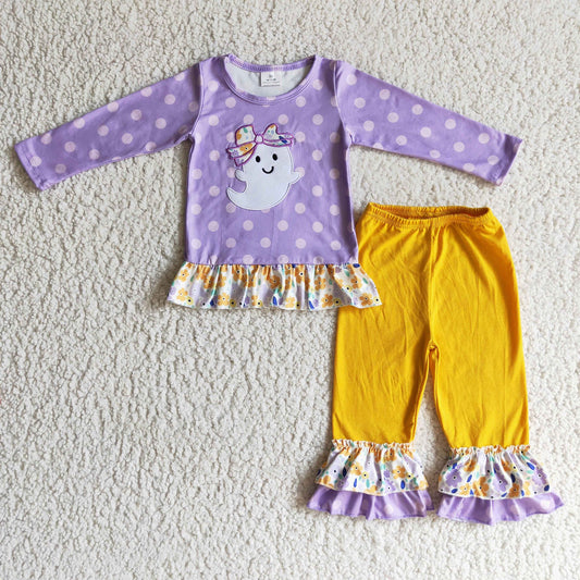 Purple Floral Ghost Ruffle Pants Set