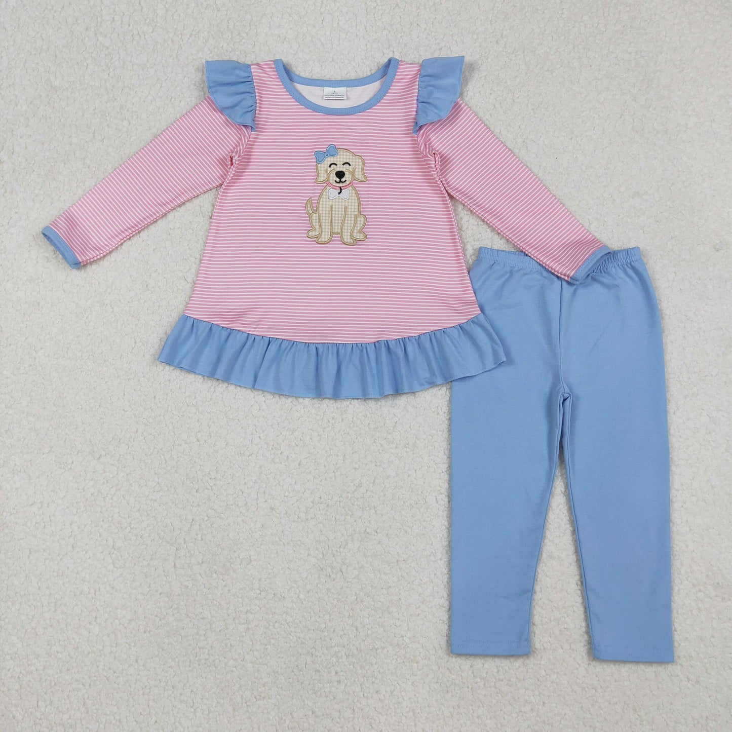 Striped Puppy Ruffle Pants Set