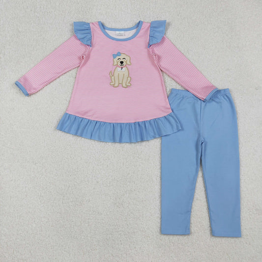 Striped Puppy Ruffle Pants Set