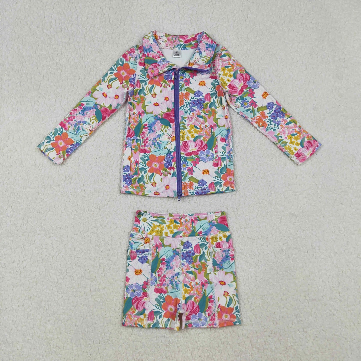 Multicolor Floral Biker Shorts Set