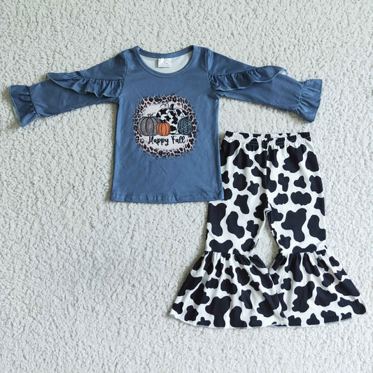 Happy Fall Y'all Cow Print Bell Bottom Set