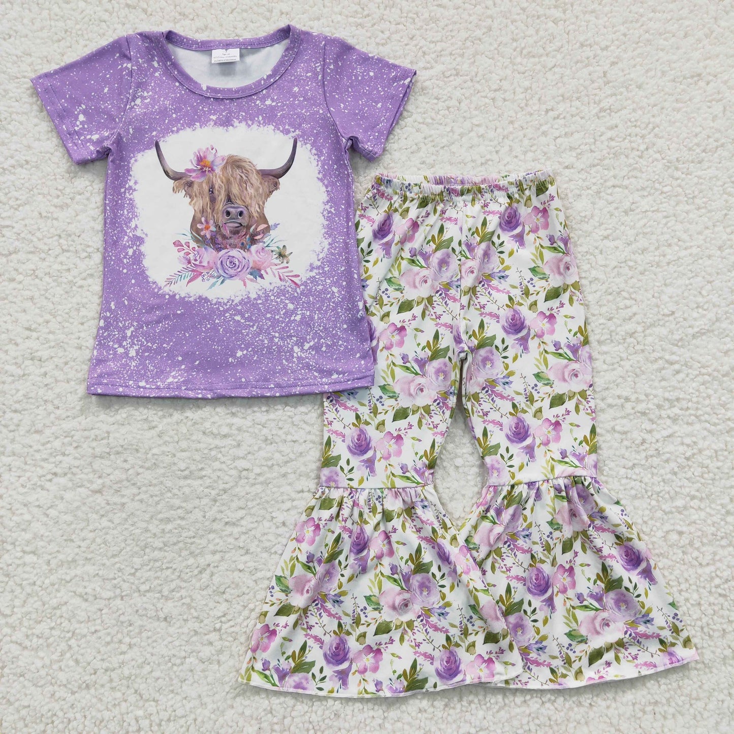 Floral Highland Cow Bell Bottom Set