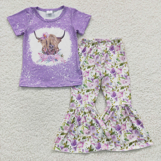 Floral Highland Cow Bell Bottom Set