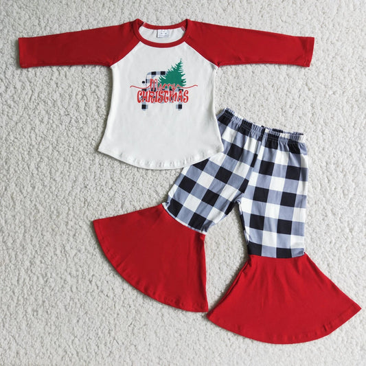 Plaid Merry Christmas Bell Bottom Set