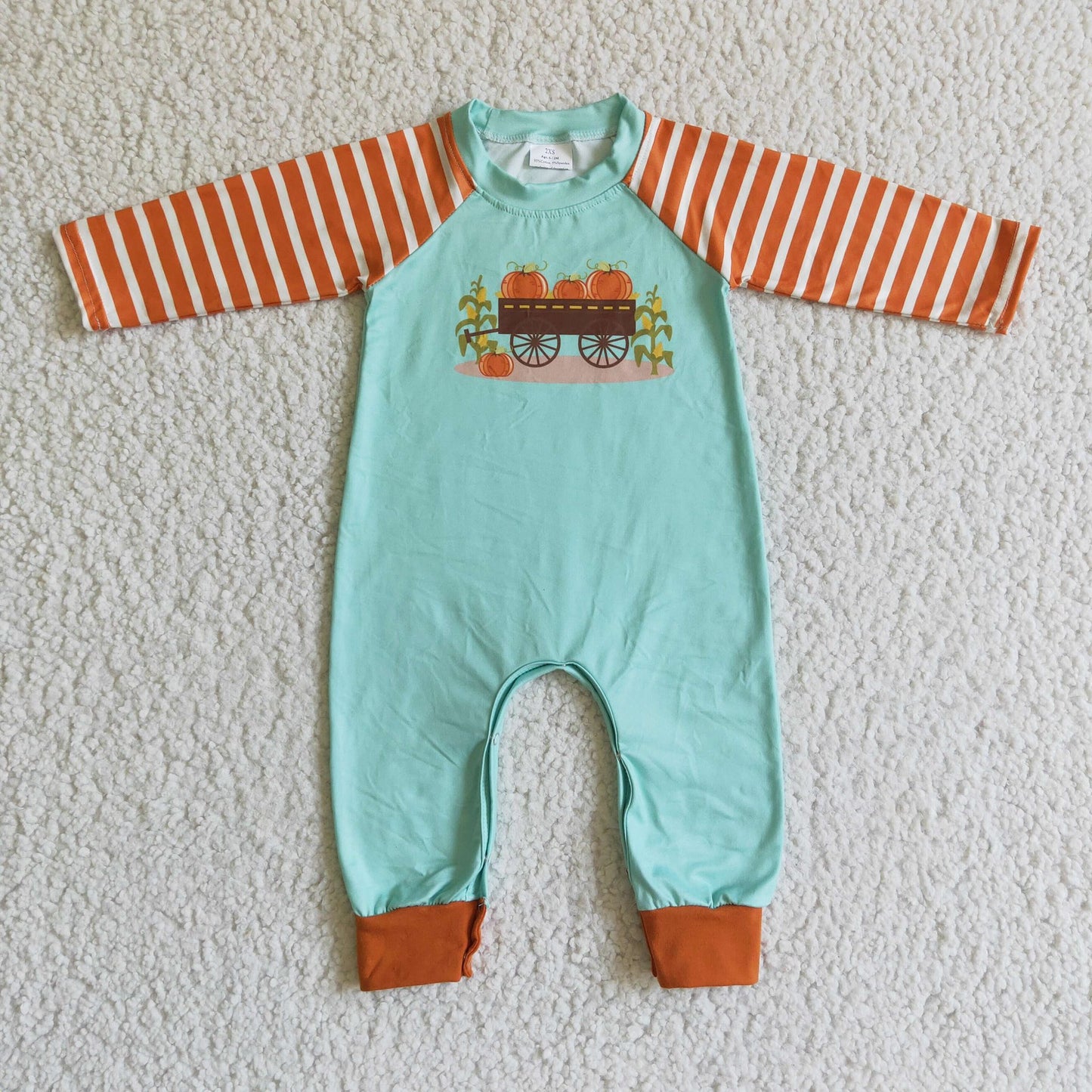 Striped Pumpkin Farm Wagon Romper