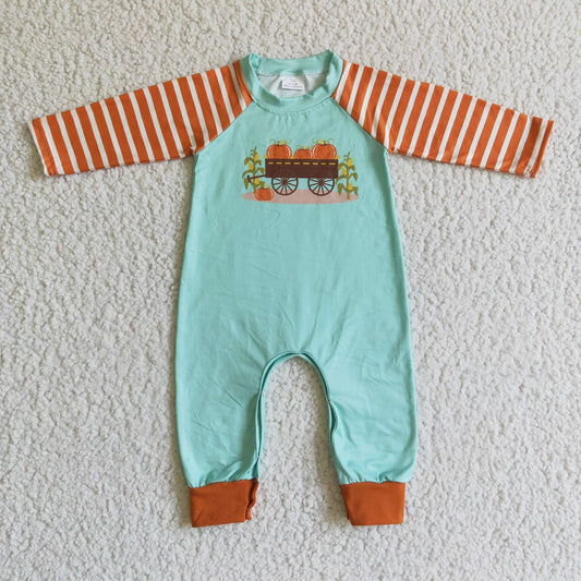 Striped Pumpkin Farm Wagon Romper