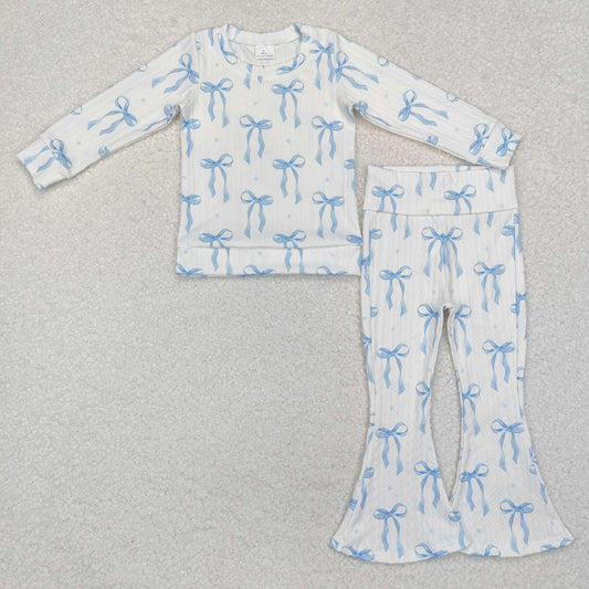 Blue Bows Flare Pants Set