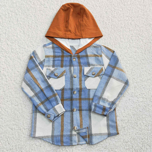 Orange and Blue Plaid Flannel Shacket