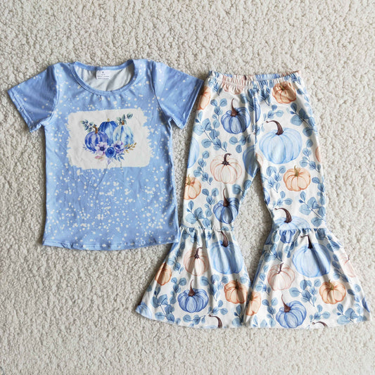 Blue Grandmillenial Pumpkin Bell Bottom Set