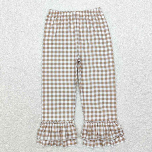Brown Gingham Ruffle Pants