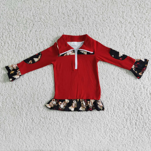 Red Ruffle Highland Cow Pullover