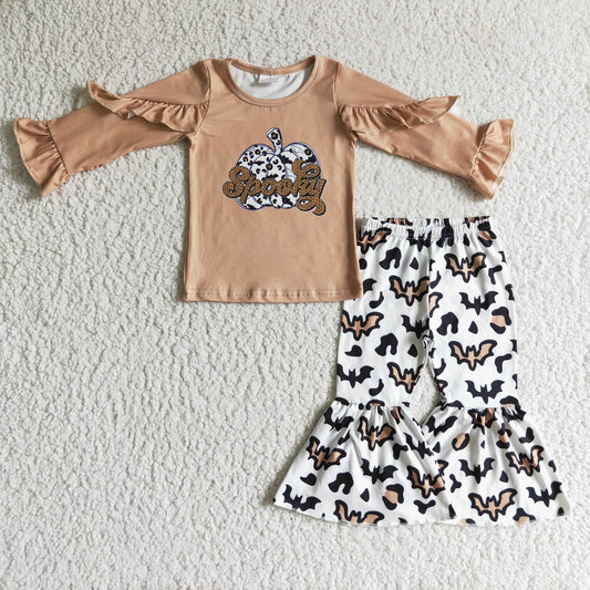 Spooky Ruffle Bats Bell Bottom Set