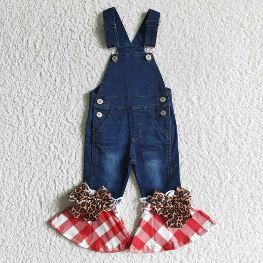 Cheetah and Red Gingham Overalls