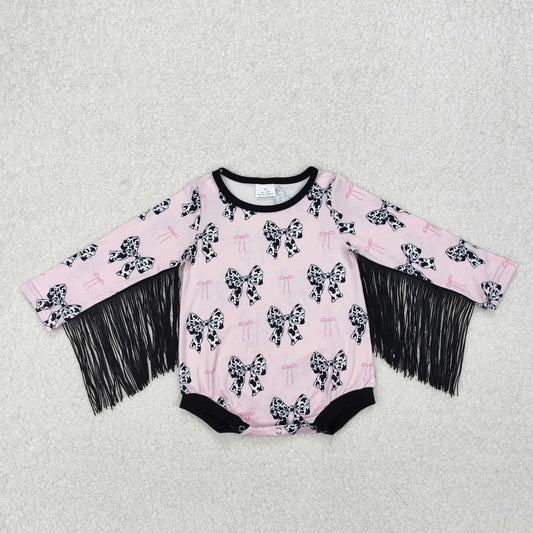 Cow Print Bows & Fringe Romper