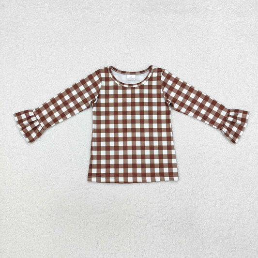 Brown Gingham Ruffle Shirt