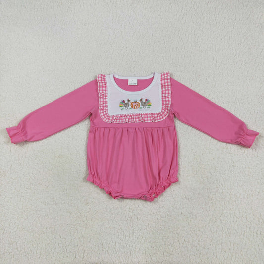 Pink Gingham Embroidered Turkey Romper
