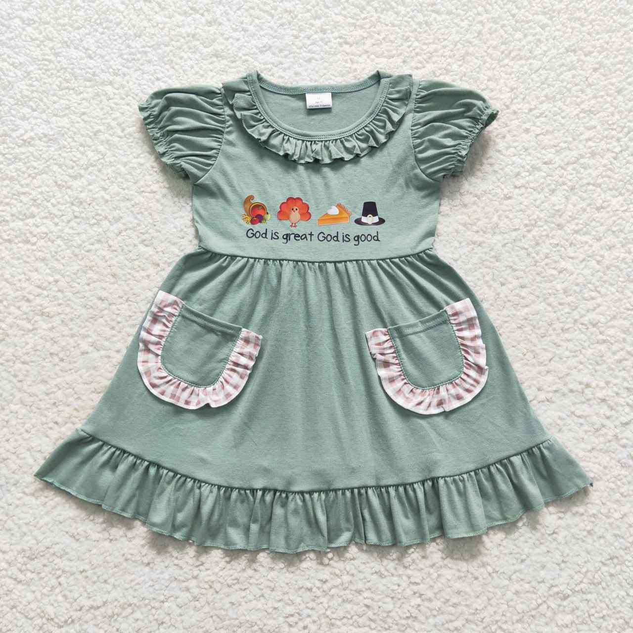 Girls God Is Great, God Is Good Ruffle Dress