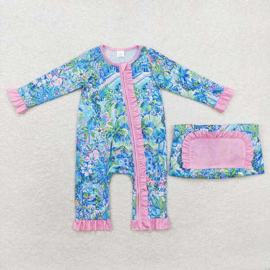 Blue Floral Ruffle Zippy