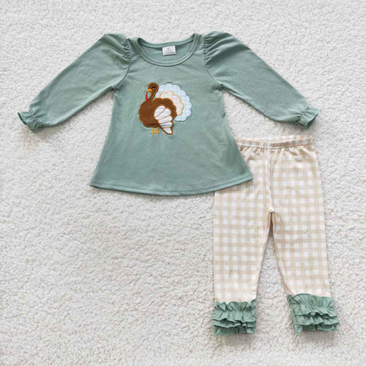 Beige Gingham Thanksgiving Ruffle Set