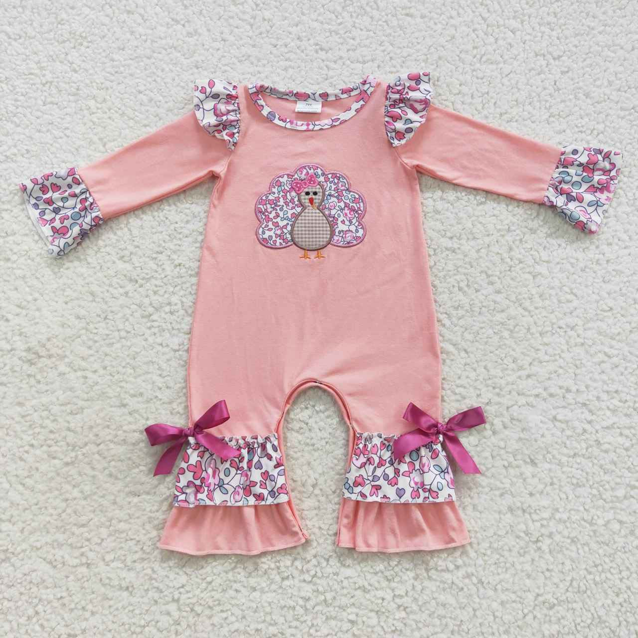Pink Floral Turkey Ruffle Romper