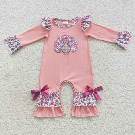 Pink Floral Turkey Ruffle Romper