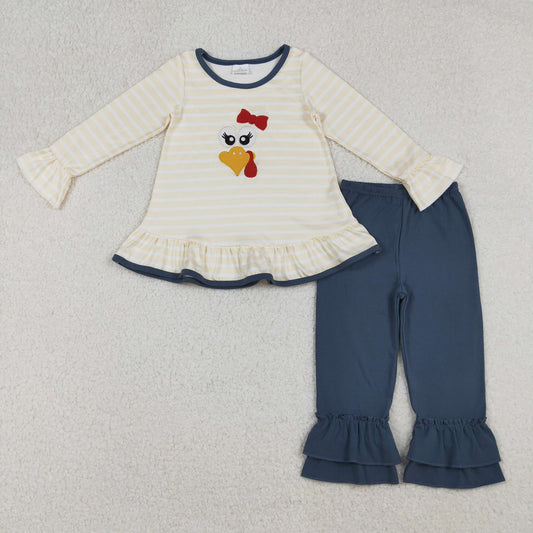 Navy & Yellow Striped Turkey Ruffle Outfit