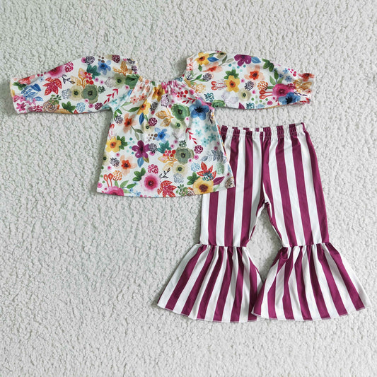 Floral Striped Pants Set
