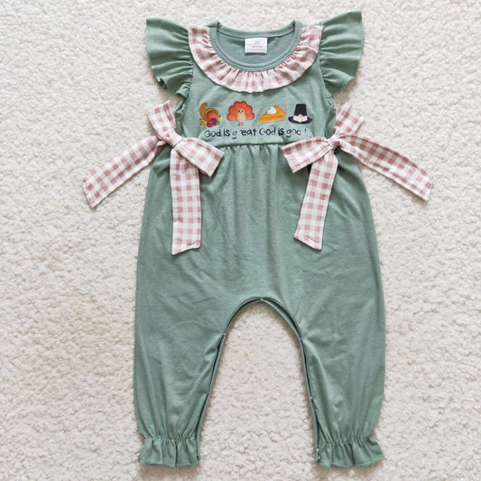 Girls God Is Good, God Is Great Ruffle Romper