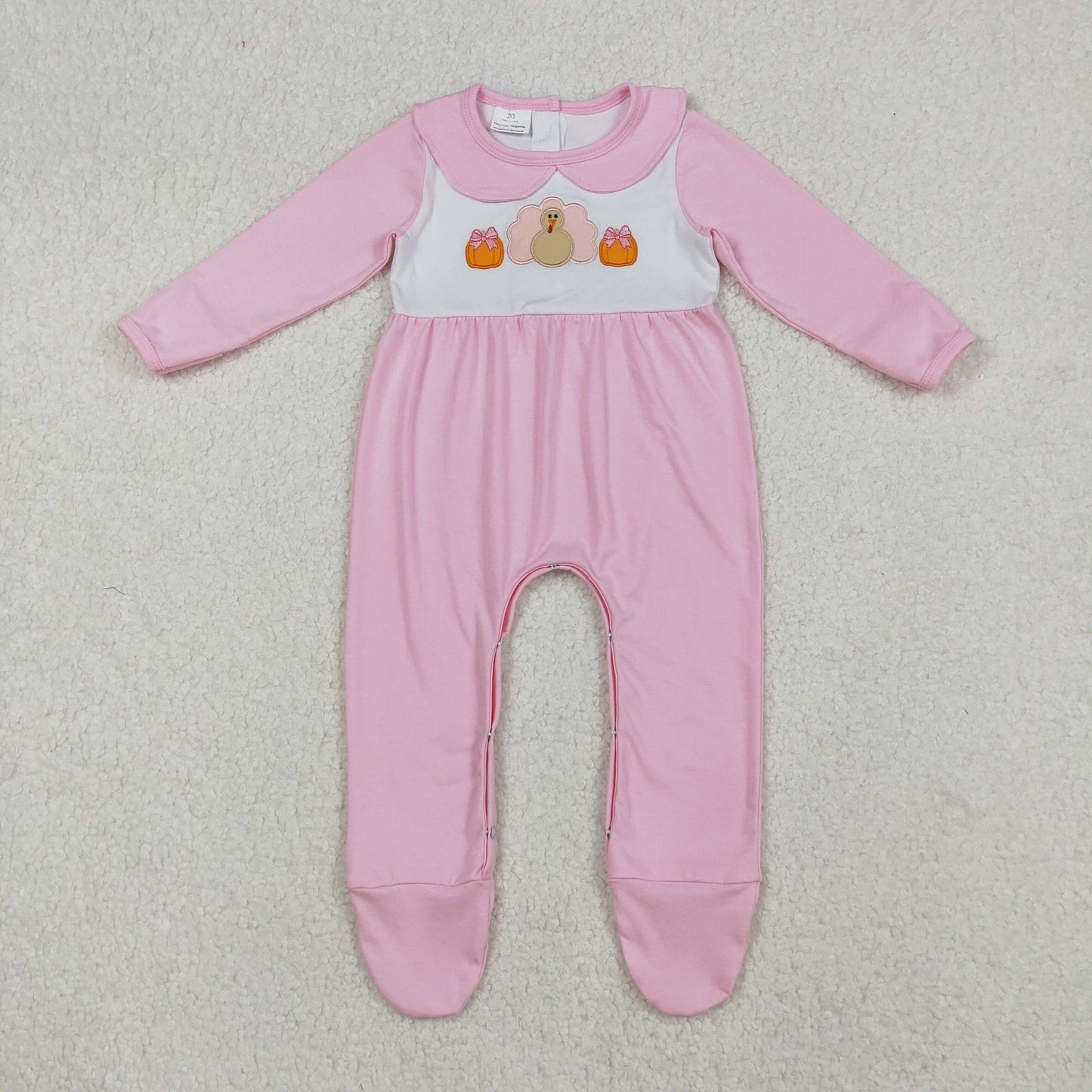 Girls Pink Applique Turkey Footie