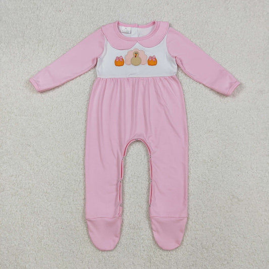 Girls Pink Applique Turkey Footie