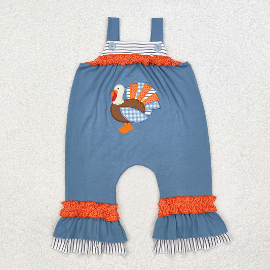 Striped Turkey Ruffle Overalls