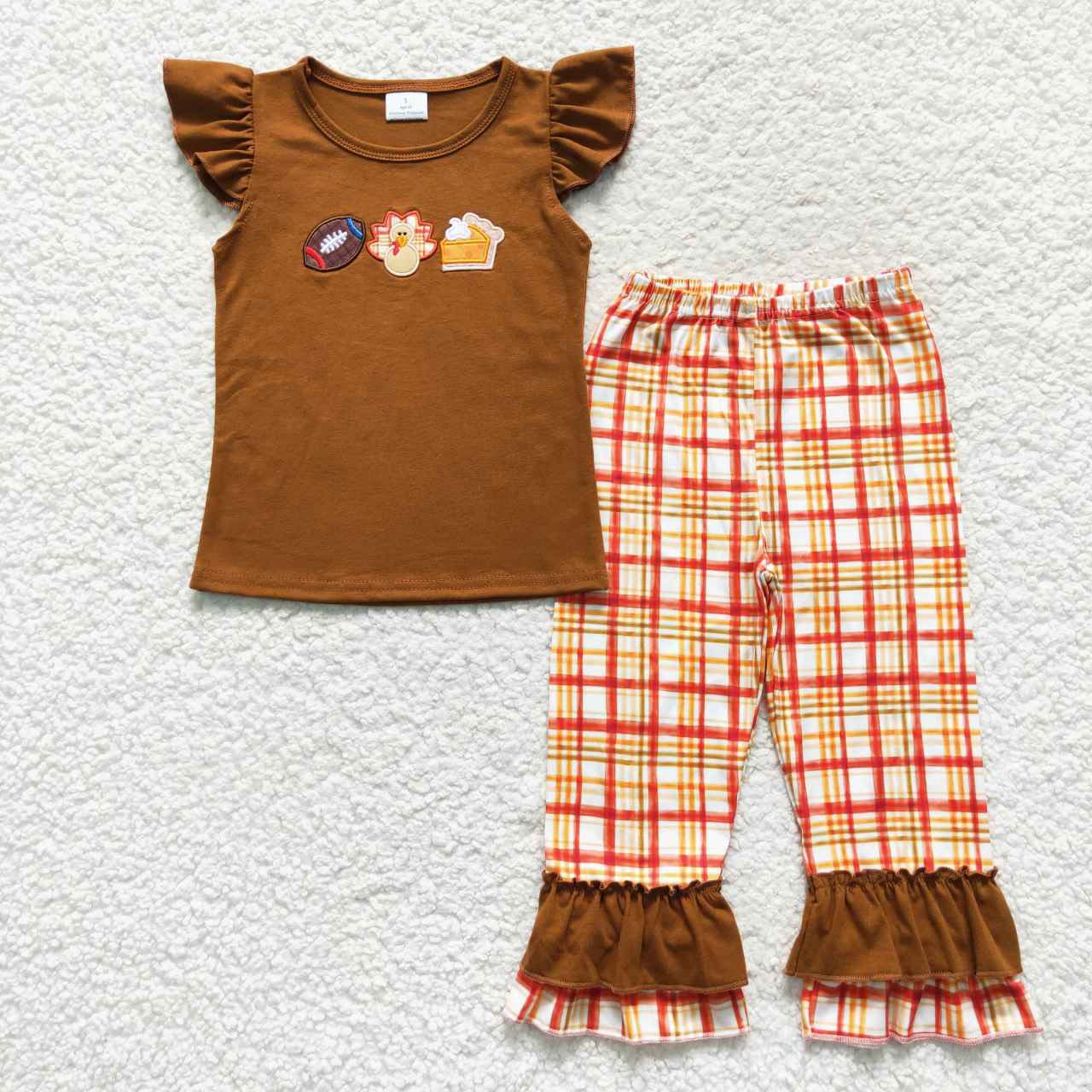 Girls Plaid Thanksgiving Day Ruffle Set