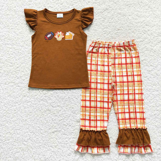 Girls Plaid Thanksgiving Day Ruffle Set