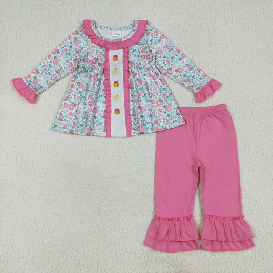 Pink Floral Pumpkin Ruffle Pants Set