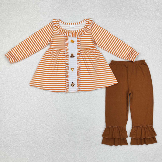 Embroidered Thanksgiving Day Ruffle Set