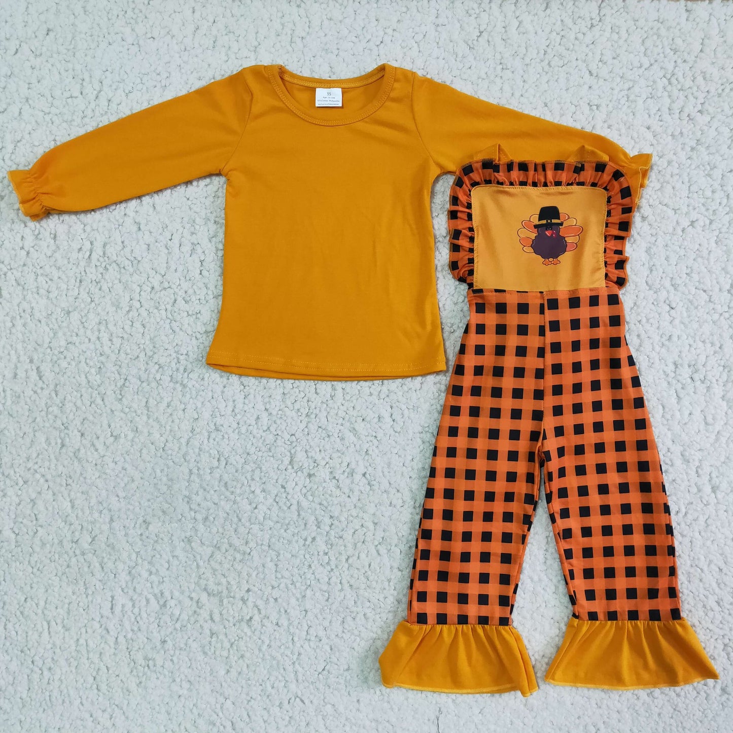 Orange & Brown Turkey Overalls Set