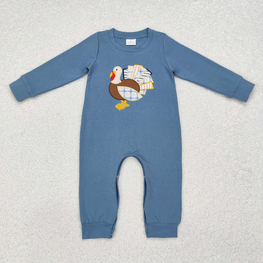 Boys Blue Turkey Applique Romper