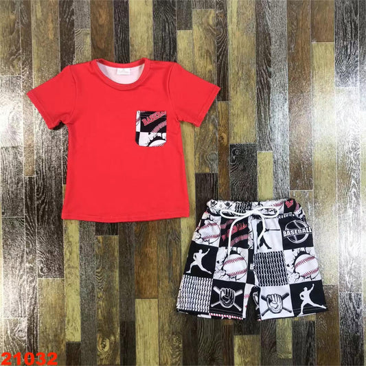 Boys Baseball Patchwork Shorts Set