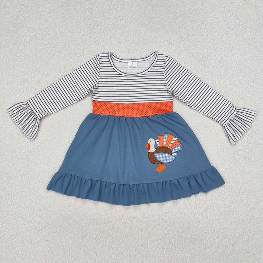Striped Turkey Ruffle Sleeve Dress