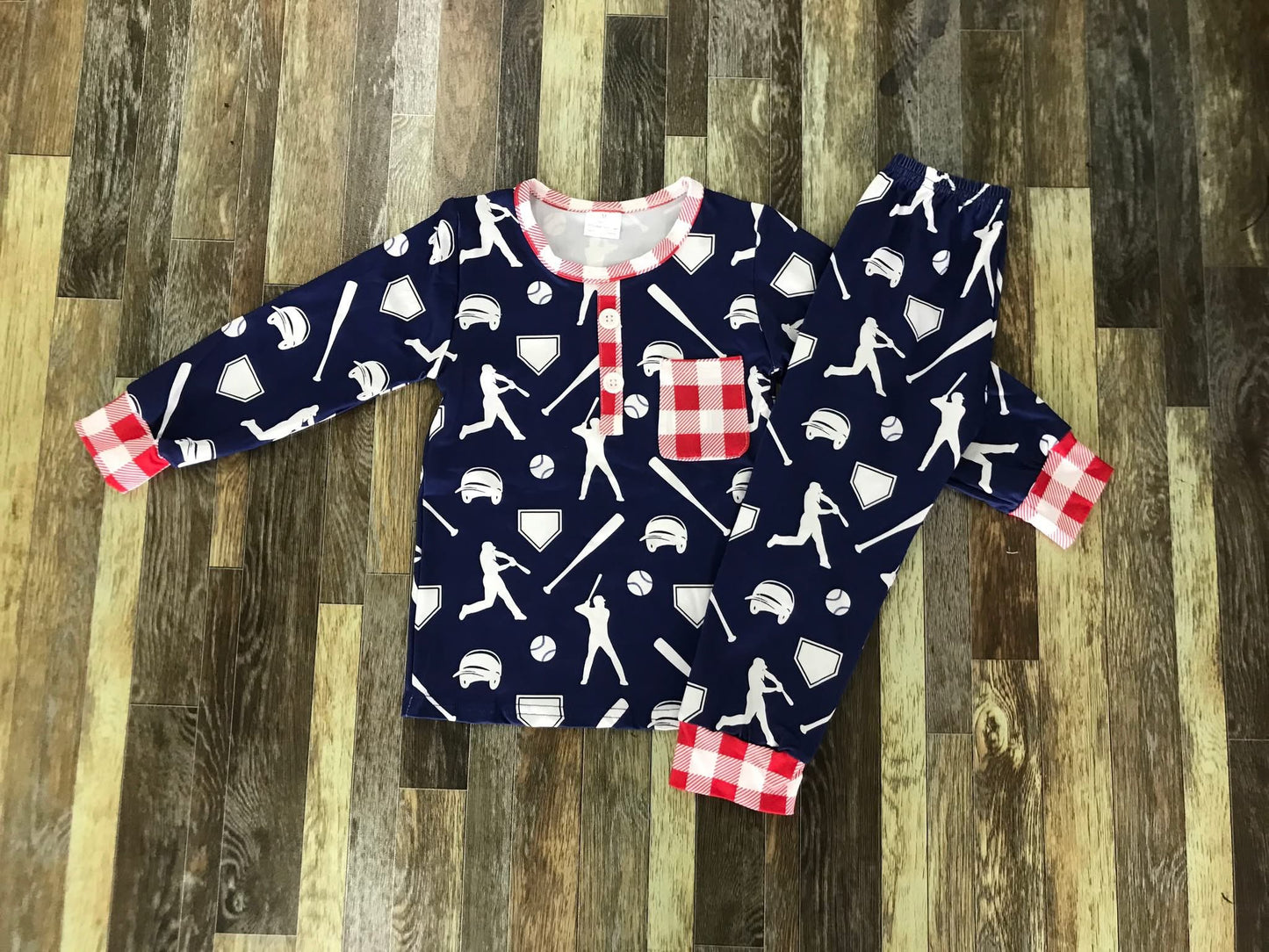 Boys Baseball Red Gingham Pajamas