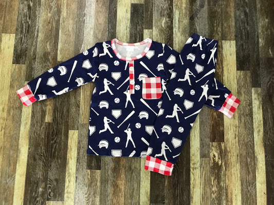 Boys Baseball Red Gingham Pajamas