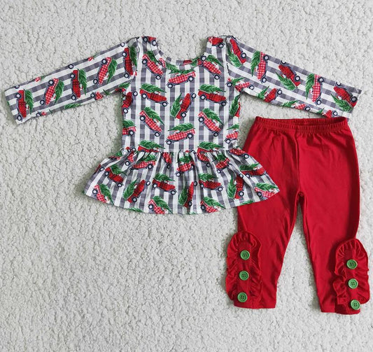 Christmas Truck Ruffle Pants Set