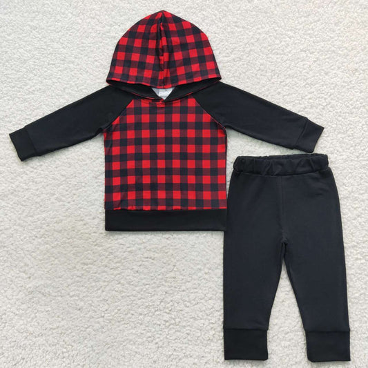 Red and Black Plaid Jogger Set