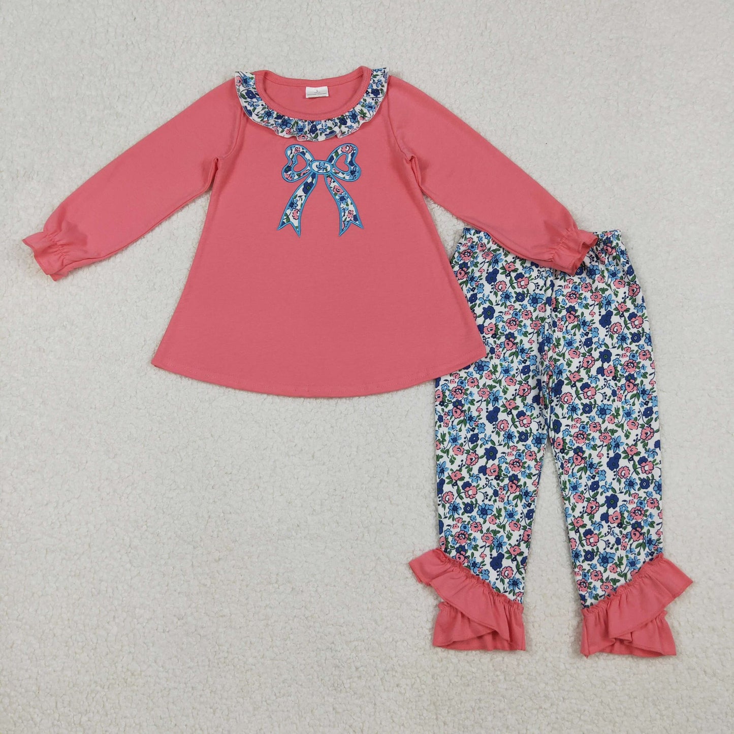 Floral Coquette Applique Pants Set