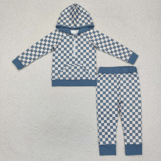Blue Checkered Jogger Set