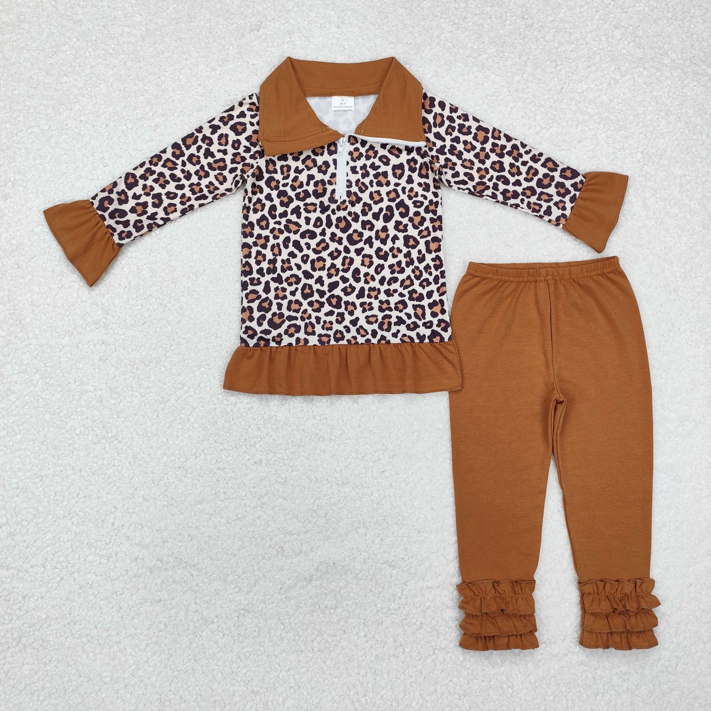Brown Cheetah Print Zip Up Jogger Set