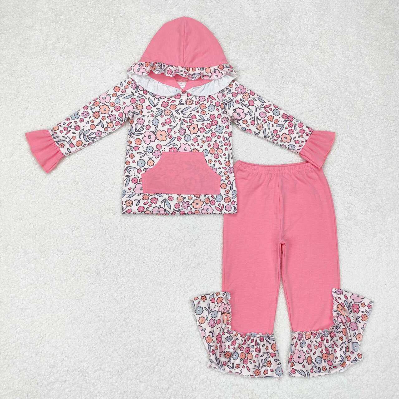 Floral Hooded Ruffle Pants Set