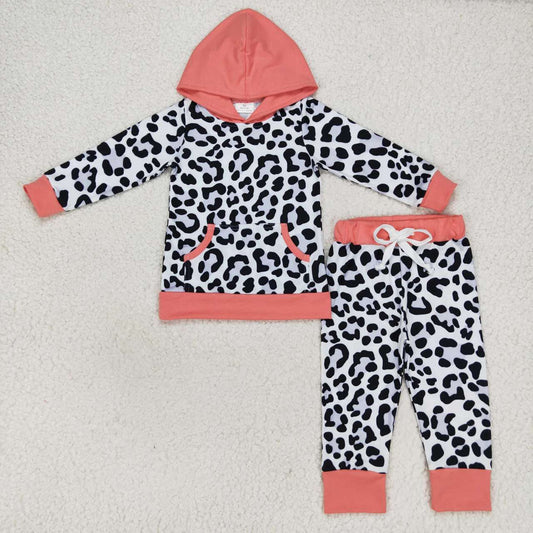 Coral Leopard Print Hooded Jogger Set