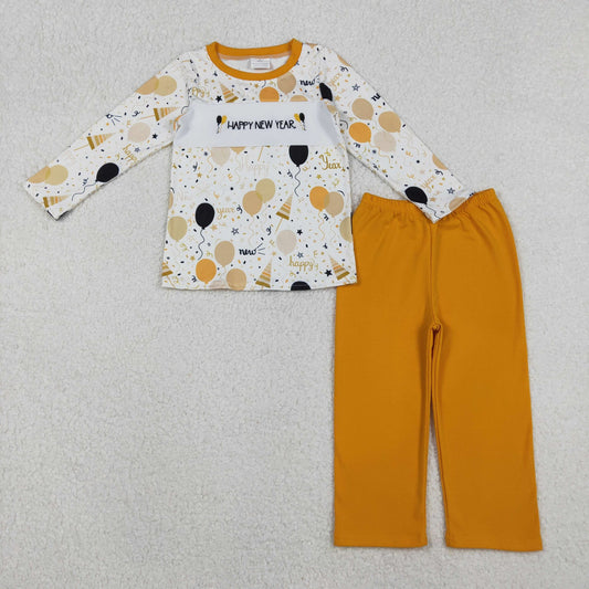 Boys Gold and Black Happy New Year Embroidered Set