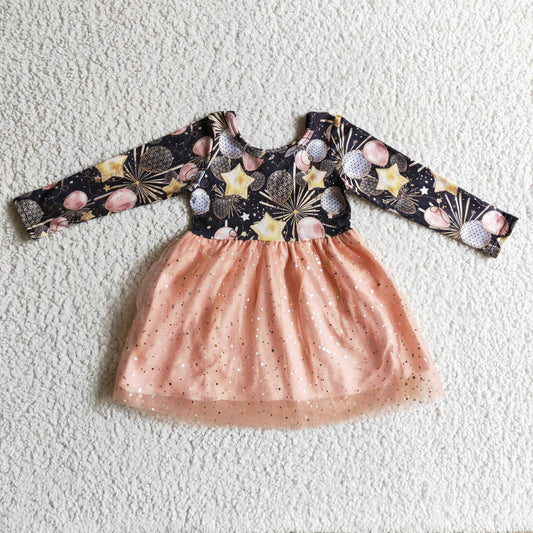 Peach and Black Happy New Year Party Dress